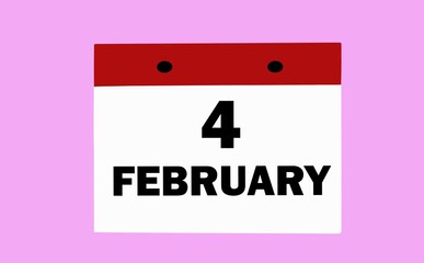 February 4 on a white calendar on a soft pink background. Illustration of the calendar for February.
