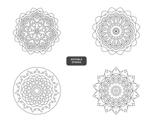 Ornament Mandala Vector black and white hand-drawn. Beautiful element round pattern for decorative style. Set of beautiful black rounded laces background.