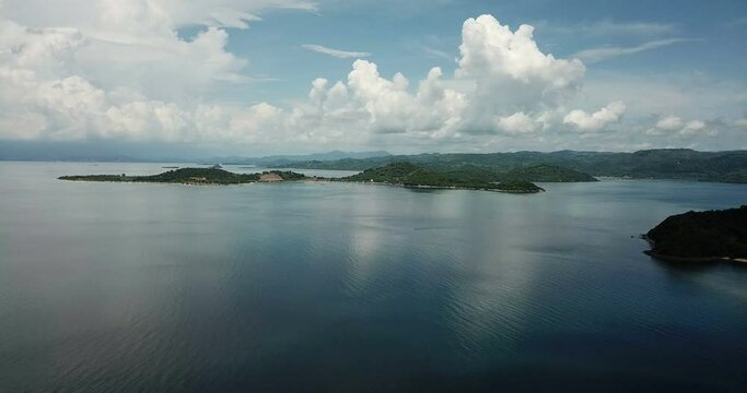 aerial seascape, tropical vacation and island hopping concept. Gilli air island and Lombok . Indonesia, south Gili islands. Gili Asahan island. A strip of sand on the beach and blue sea with corals