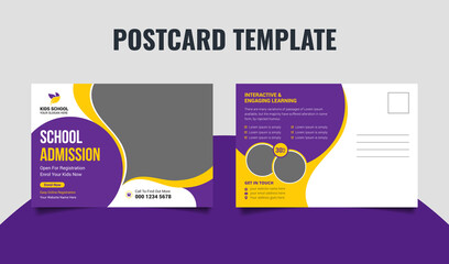 School admission postcard template design, education promotional postcard design