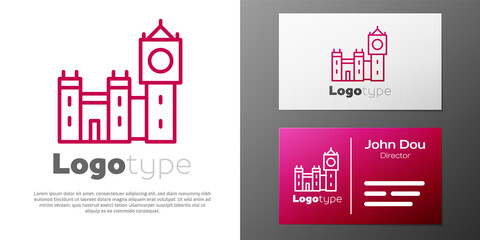 Logotype line Big Ben tower icon isolated on white background. Symbol of London and United Kingdom. Logo design template element. Vector.