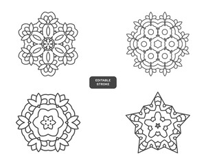 An oriental pattern set with arabesques and floral elements, classic ornament. Set of beautiful black rounded laces background.