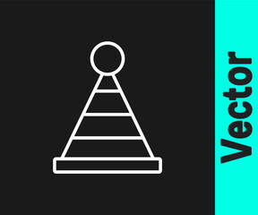 White line Party hat icon isolated on black background. Birthday hat. Vector.