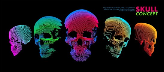 Art concept of a skull. Vector drawn by color lines. Minimal cover design. Creative line-art. Vector template