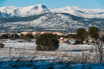 Snowy landscape after the storm Filomena, Galapagar, Madrid, Spain.