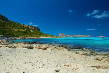 The people on the beach of Balos, the Crete island.