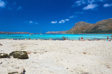 The people on the beach of Balos, the Crete island.