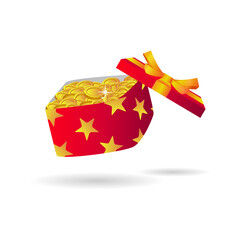 Illustration flying open gift box with coins design vector