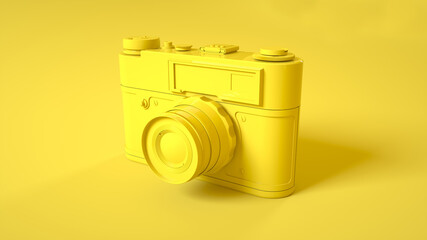 Vintage photo camera isolated on yellow background. 3d illustration