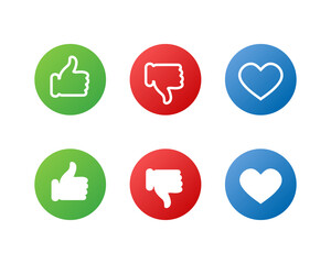 Web icons. Like, Dislike and Love signs. Thumb up button. Social media symbols. Linear and flat