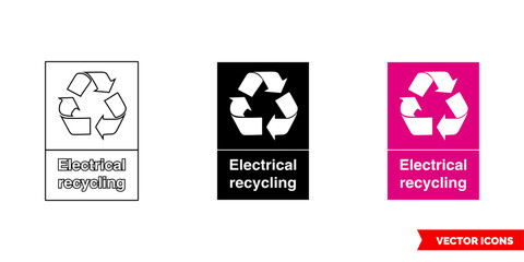 Electrical waste recycling sign icon of 3 types color, black and white, outline. Isolated vector sign symbol.