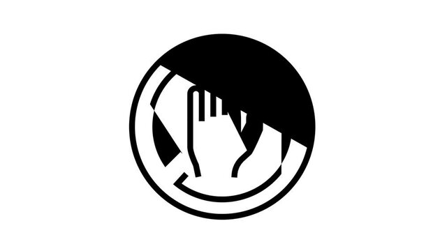 do not touch crossed out sign animated black icon. do not touch crossed out sign sign. isolated on white background