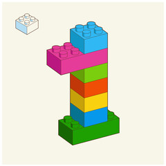 Fototapeta premium Number 1 from Plastic building blocks. Colored Bricks bricks isolated on white background. Vector 3d illustration.