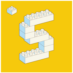 Number 5 from Plastic building blocks. Colored Bricks bricks isolated on white background. Vector 3d illustration.