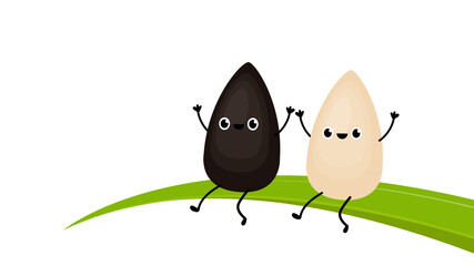 Black and white sesame seed character. Sesame seed on white background.