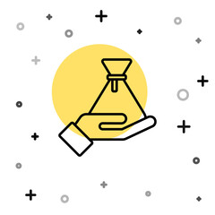 Black line Bribe money bag icon isolated on white background. Bill currency. Random dynamic shapes. Vector.