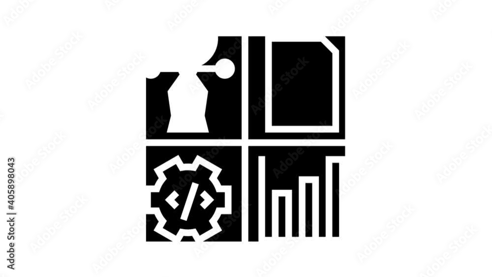 Poster design, programming, content manager and analytics job animated glyph icon. design, programming, con