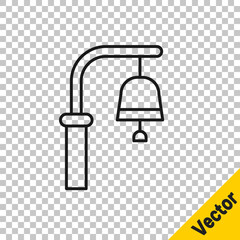 Black line Train station bell icon isolated on transparent background. Vector.