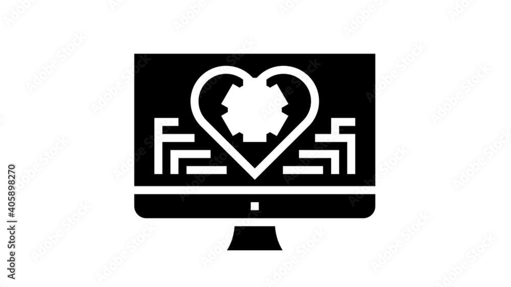 Poster remote work on computer animated glyph icon. remote work on computer sign. isolated on white backgro
