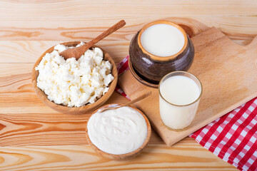Dairy products on a rustic
