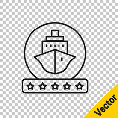 Black line Cruise ship icon isolated on transparent background. Travel tourism nautical transport. Voyage passenger ship, cruise liner. Worldwide cruise. Vector.