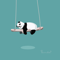 funny cartoon panda hanging on a rope swing a height  © yuriy