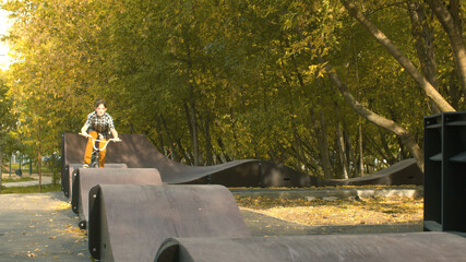 Biker riding on the pump track