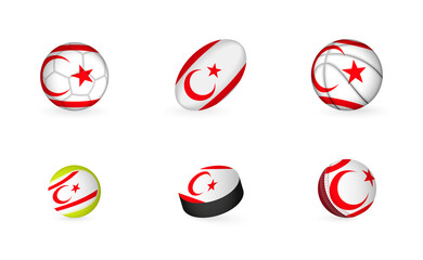 Sports equipment with flag of Northern Cyprus. Sports icon set.