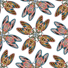 Abstract seamless vector colorful lined illustration pattern design with flies