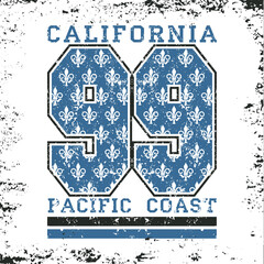 Los Angeles CA, pacific coast, fashion Typography, sport emblem design