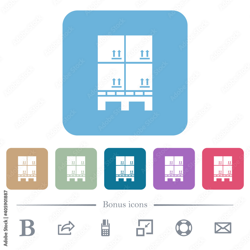 Poster pallet with boxes flat icons on color rounded square backgrounds