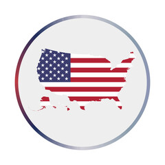 USA icon. Shape of the country with USA flag. Round sign with flag colors gradient ring. Charming vector illustration.