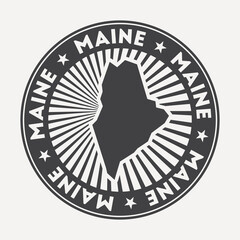 Maine round logo. Vintage travel badge with the circular name and map of US state, vector illustration. Can be used as insignia, logotype, label, sticker or badge of Maine.
