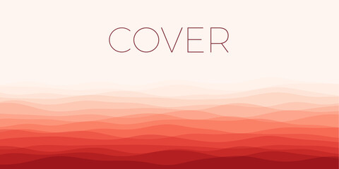 Abstract waves cover. Horizontal background with curves in red colors. Awesome vector illustration.