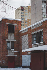 Naklejka premium snow garages in the winter city of Russia