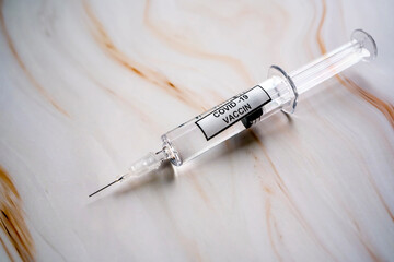 Vaccine on the syringe injection. Immunization and treatment from corona virus infection....