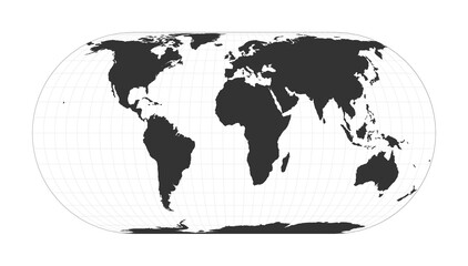 Map of The World. Herbert Hufnage's pseudocylindrical equal-area projection. Globe with latitude and longitude net. World map on meridians and parallels background. Vector illustration.