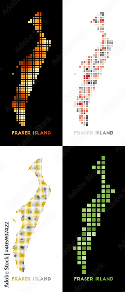 Poster fraser island map. collection of maps of fraser island in dotted style. borders of the island filled