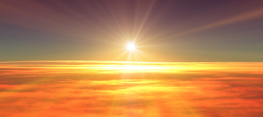 Naklejka premium above clouds fly sunset sun ray