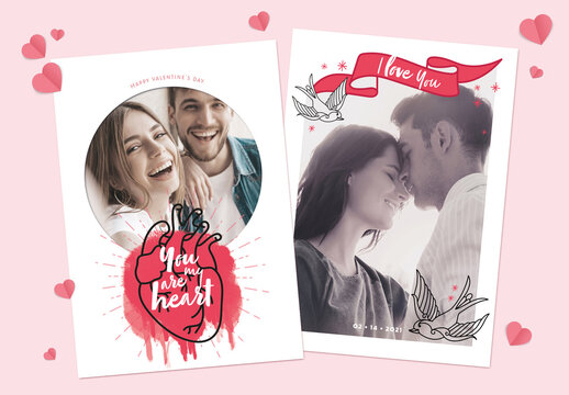 Valentine&acute;s Day Tattoo Style Postcard Set