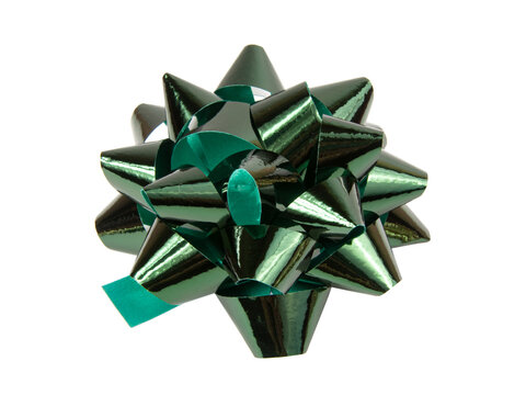 Dark Green Foil Gift Bow Isolated On The White Background