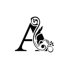 letter A. flower  letters. Vintage ornament initial Alphabet. Logo vector 

