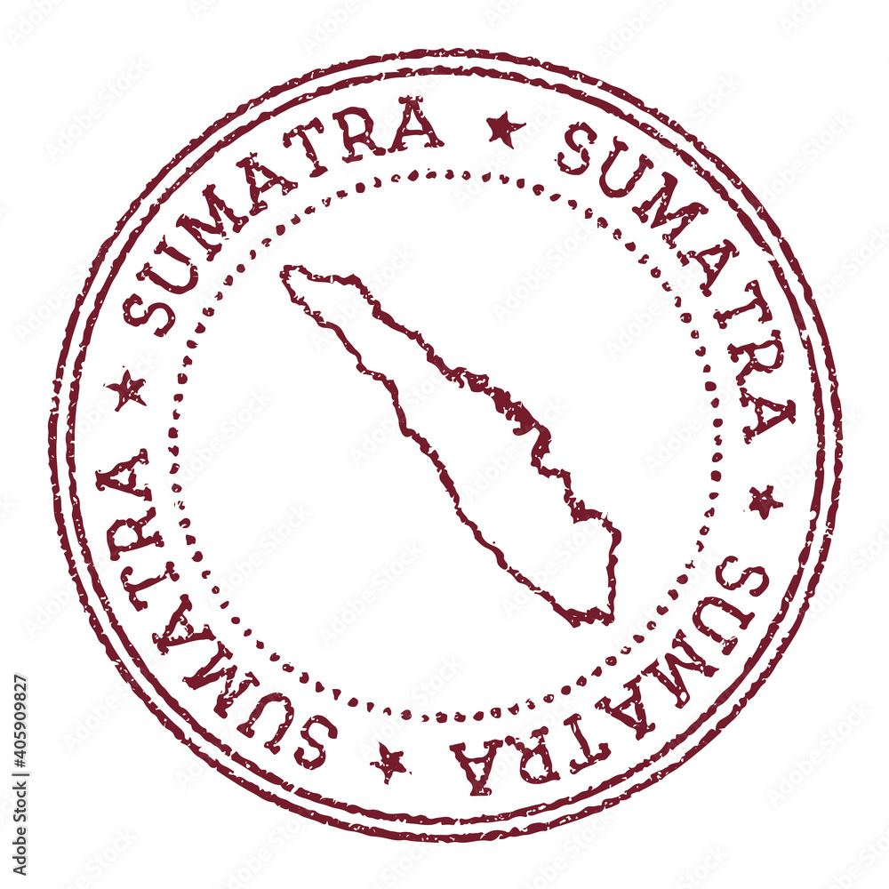 Wall mural Sumatra round rubber stamp with island map. Vintage red passport stamp with circular text and stars, vector illustration.