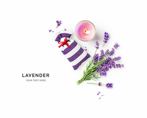 Lavender flowers bunch, sachet and candle