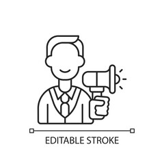 Advertising department linear icon. Creating and handling ads. Promotion and marketing. Thin line customizable illustration. Contour symbol. Vector isolated outline drawing. Editable stroke