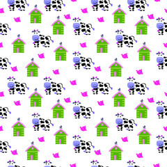 A seamless pattern with animals in a flat style for children’s apparel, stationery, accessories, textiles. Print.