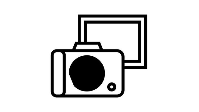 vintage photo camera animated black icon. vintage photo camera sign. isolated on white background
