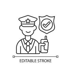 Service staff linear icon. Machine maintenance, building repairs. Patrolling, monitoring premises. Thin line customizable illustration. Contour symbol. Vector isolated outline drawing. Editable stroke