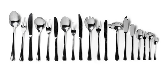 Set of silverware isolated on white background