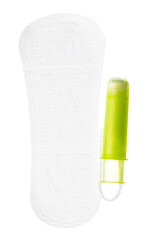 Women hygienic pads and tampons isolated on white